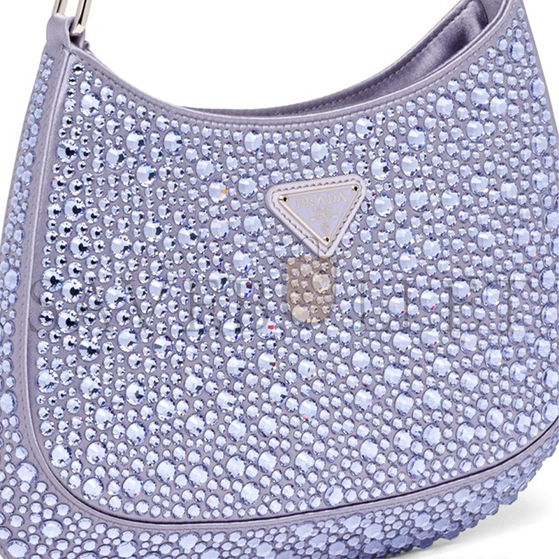 PRADA CLEO CRYSTAL EMBELLISHED SATIN SHOULDER BAG 1BC169 (22*18.5*4.5cm) 